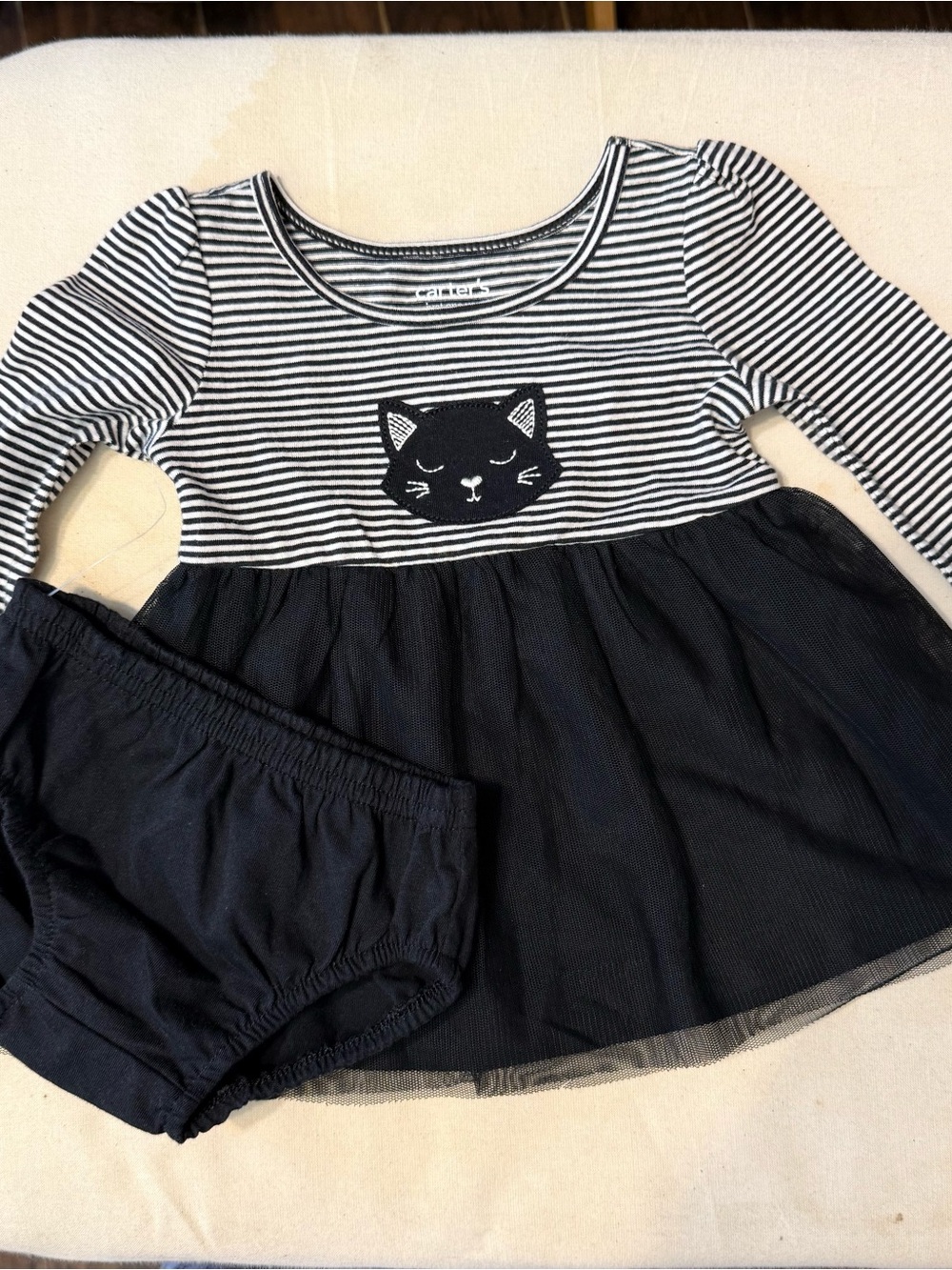 Carter's Black and White Striped Cat Tunic Dress with Black Bloomers